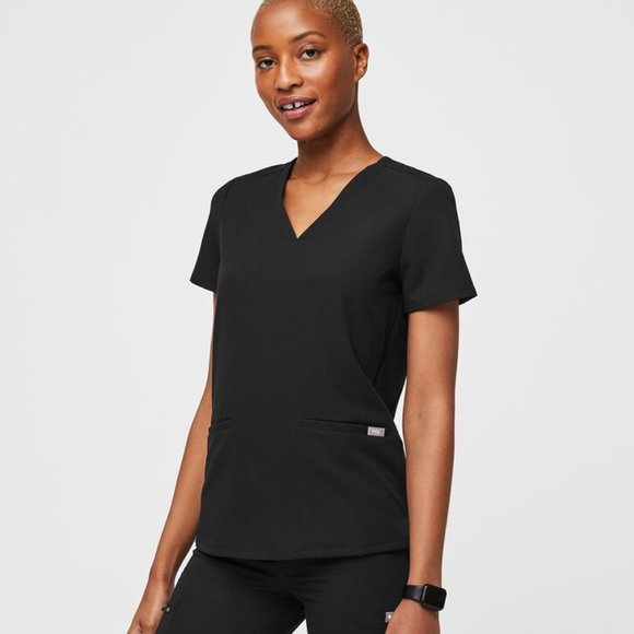 Figs Tops - Figs Casma™ Three-Pocket Scrub Top Black Size Medium